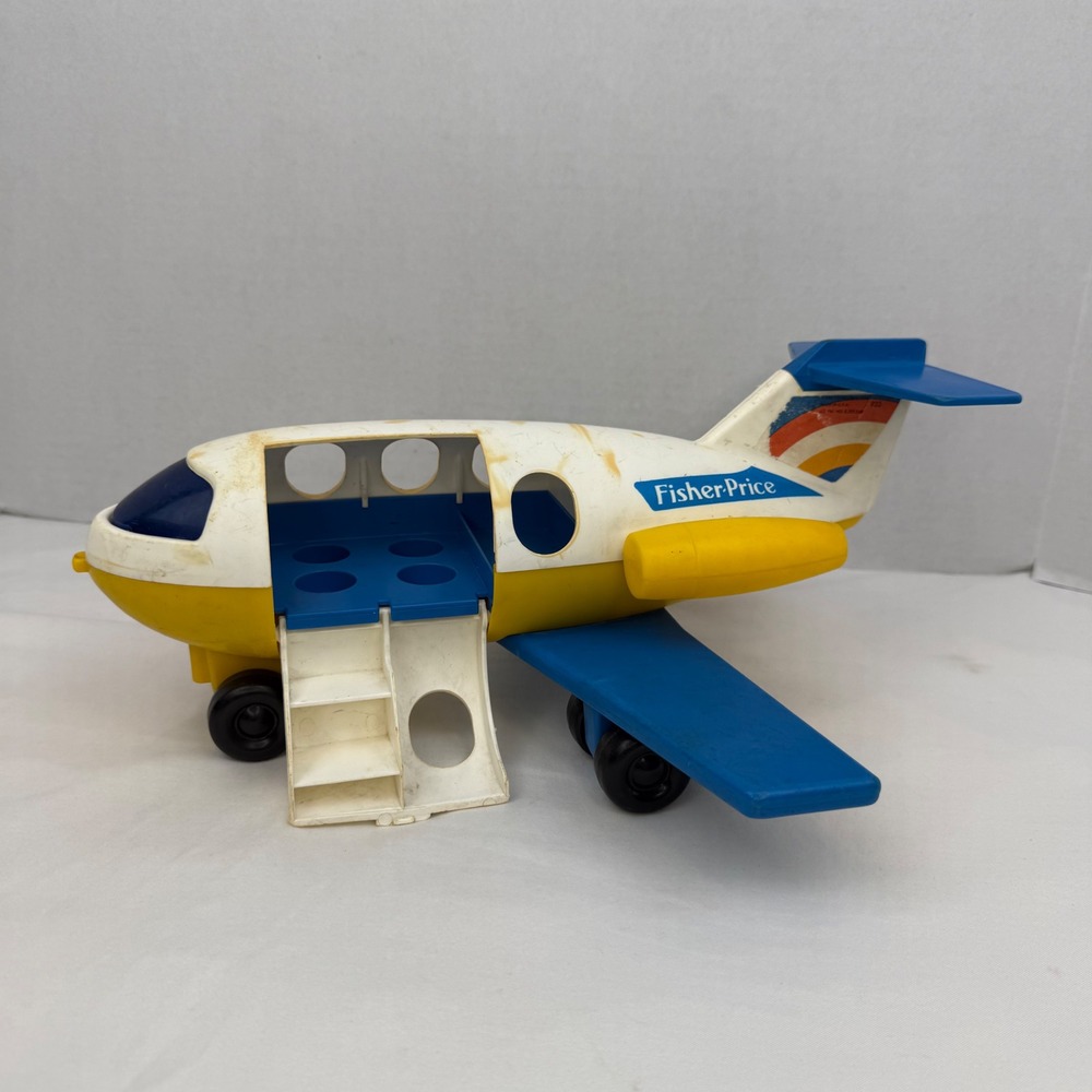 Vintage 1981 Fisher-Price Little People Jet Airplane 933 Yellow White Blue